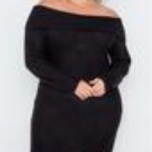Plus Size Black Off-the Shoulder Long Sleeve Dress